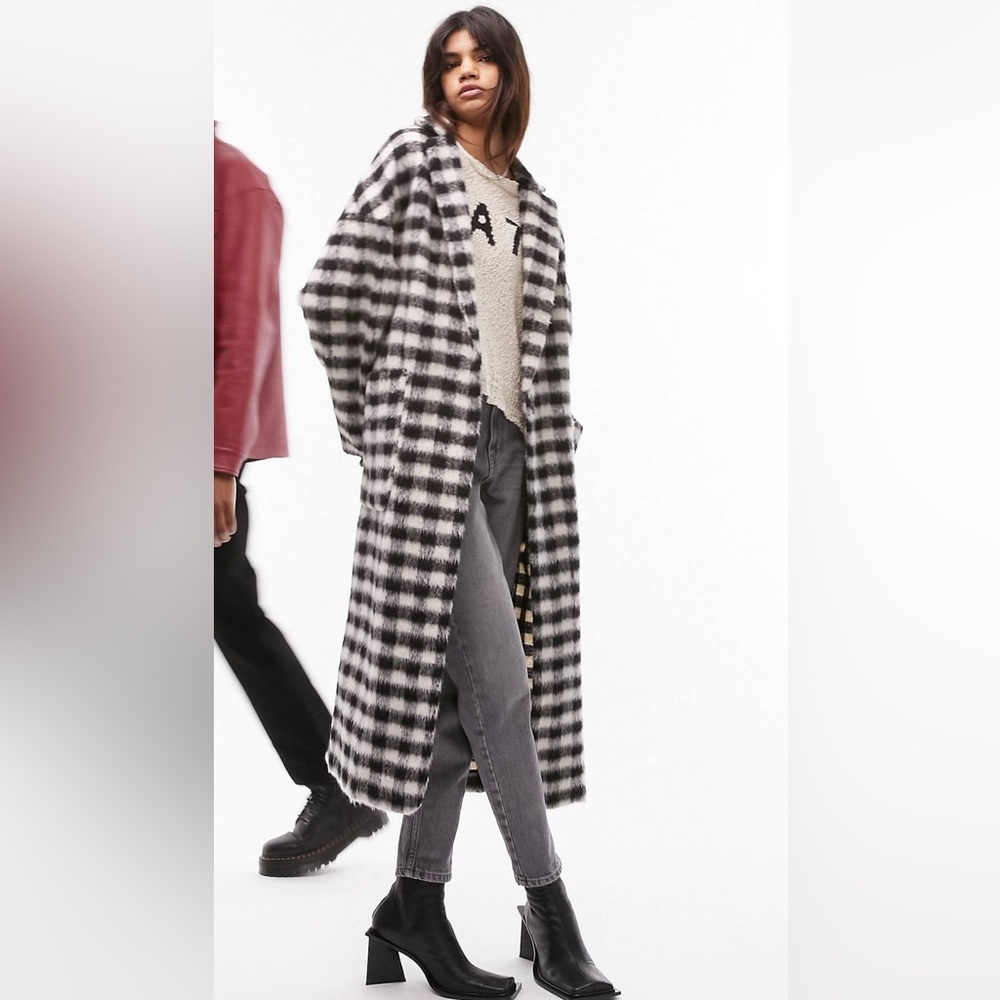 Topshop Black and White Checkered Trench Coat